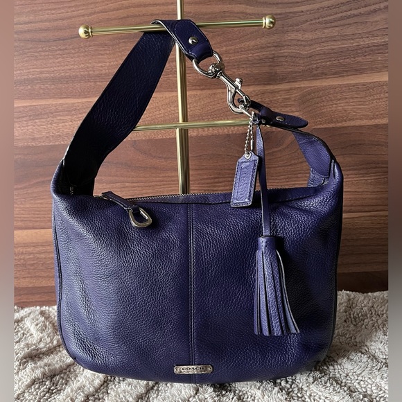 Coach Avery Pebbled Leather Hobo Bag in Indigo/Deep Purple F23960 Tassels